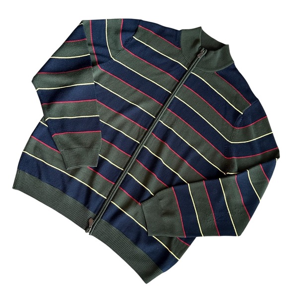 Brooks Brothers Cardigan Mens XL Merino Wool Striped Full Zip Sweater Jacket - Picture 1 of 10